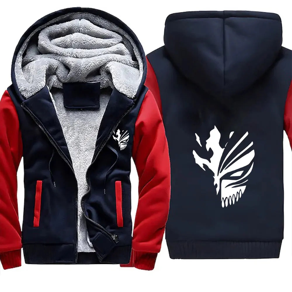 Men's Jacket Anime Bleach Zip Up Hoodies Thicken Warm for Men Fleece Long Sleeve Coat Casual Hooded Streetwear Men Winter Coats