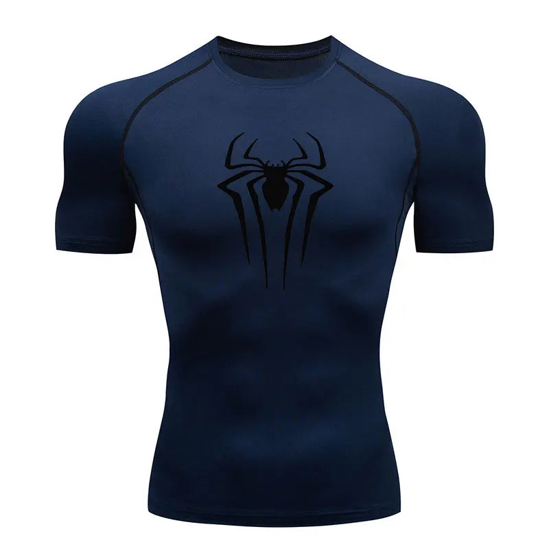 GYM Compression Tshirts Sport Workout Y2K Spider Print T-shirts Mens Running Fitness Tight Summer Sportswear Top Tee