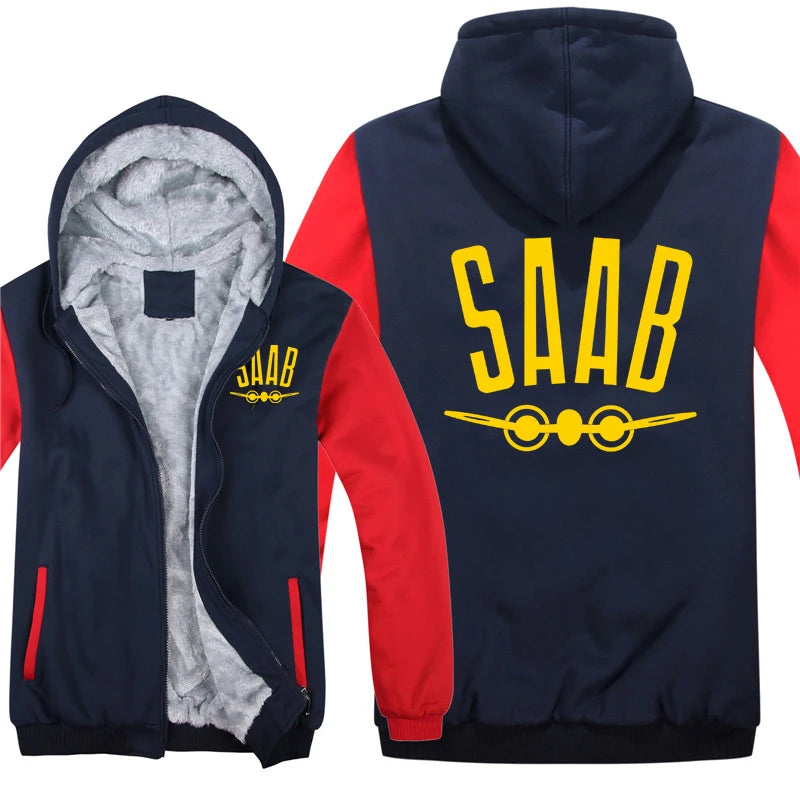 SAAB Hoodies Men Coat Winter Warm Fleece SAAB Sweatshirts Jacket