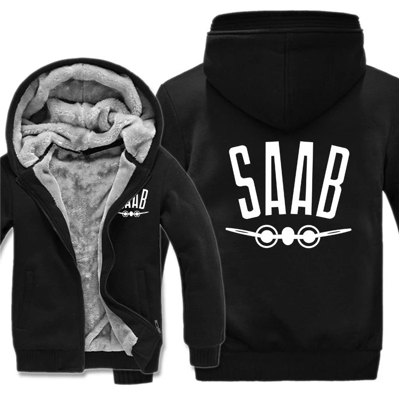 SAAB Hoodies Men Coat Winter Warm Fleece SAAB Sweatshirts Jacket