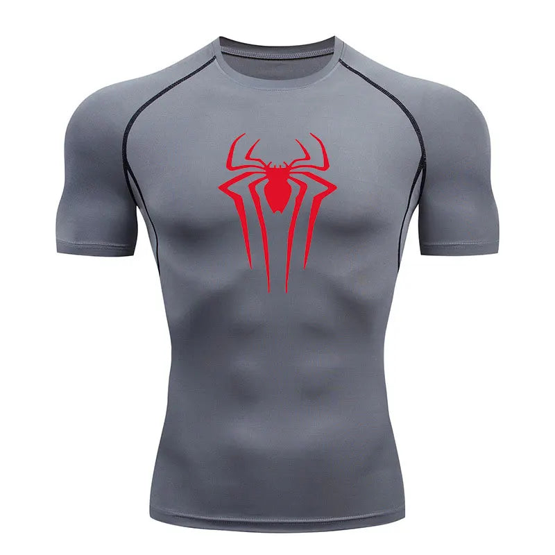 GYM Compression Tshirts Sport Workout Y2K Spider Print T-shirts Mens Running Fitness Tight Summer Sportswear Top Tee