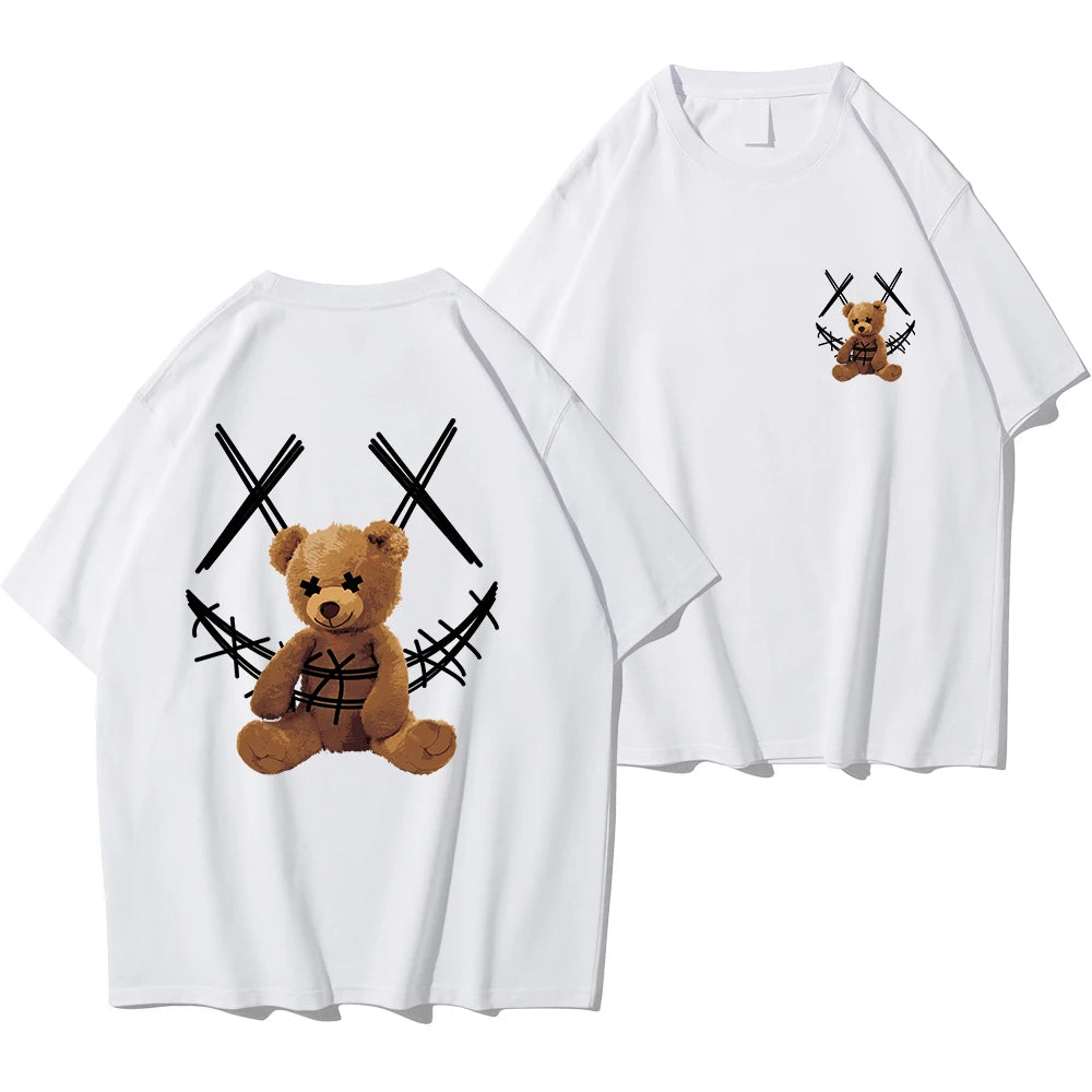 Trapped Brown Bear Pattern Printed Men's T Shirt Round Neck Loose Tops Breathable Comfortable Casual Oversized Women Clothing