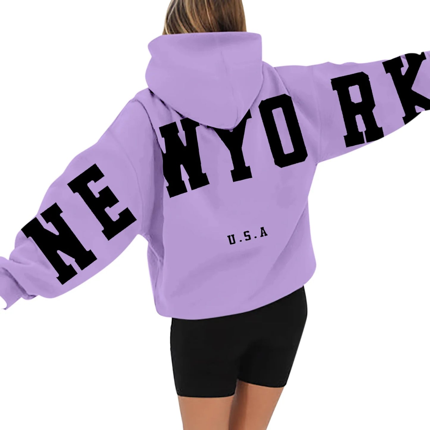 Sweatshirts Women Workout Women'S Long Sleeved Zipperless Back New York U.S.A Printed Hoodie Hip Hop Fashion Couple Clothes