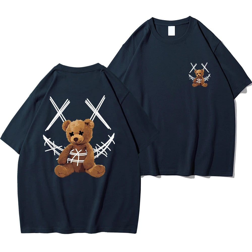 Trapped Brown Bear Pattern Printed Men's T Shirt Round Neck Loose Tops Breathable Comfortable Casual Oversized Women Clothing