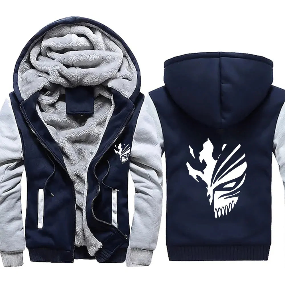 Men's Jacket Anime Bleach Zip Up Hoodies Thicken Warm for Men Fleece Long Sleeve Coat Casual Hooded Streetwear Men Winter Coats