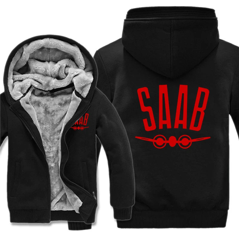 SAAB Hoodies Men Coat Winter Warm Fleece SAAB Sweatshirts Jacket