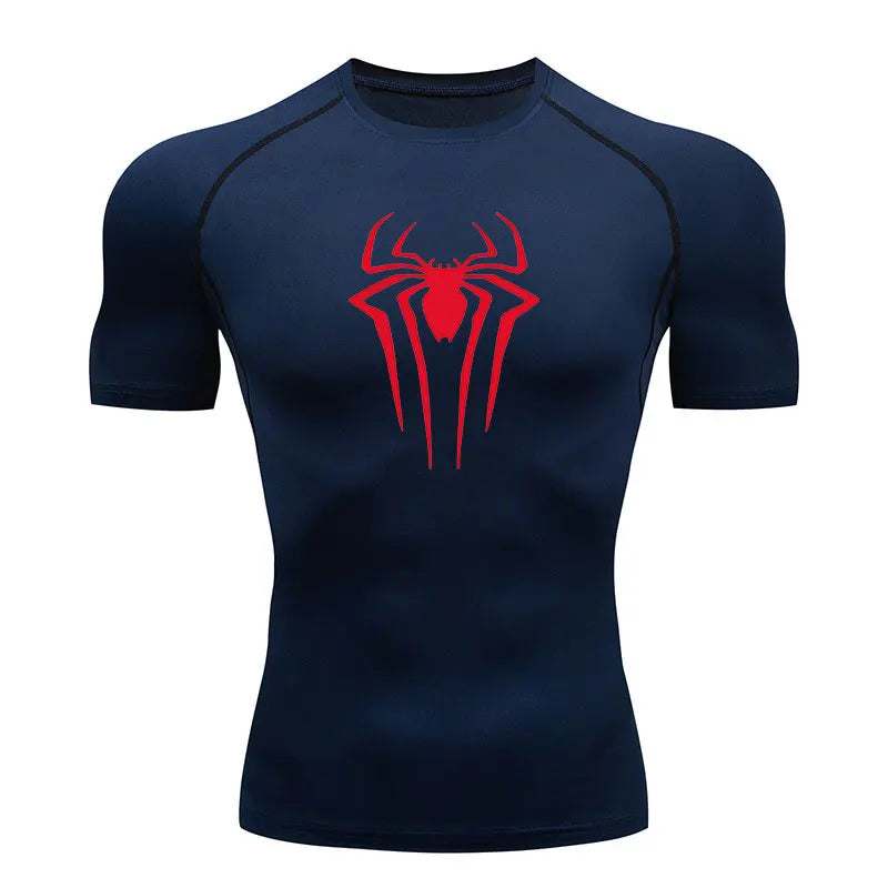 GYM Compression Tshirts Sport Workout Y2K Spider Print T-shirts Mens Running Fitness Tight Summer Sportswear Top Tee