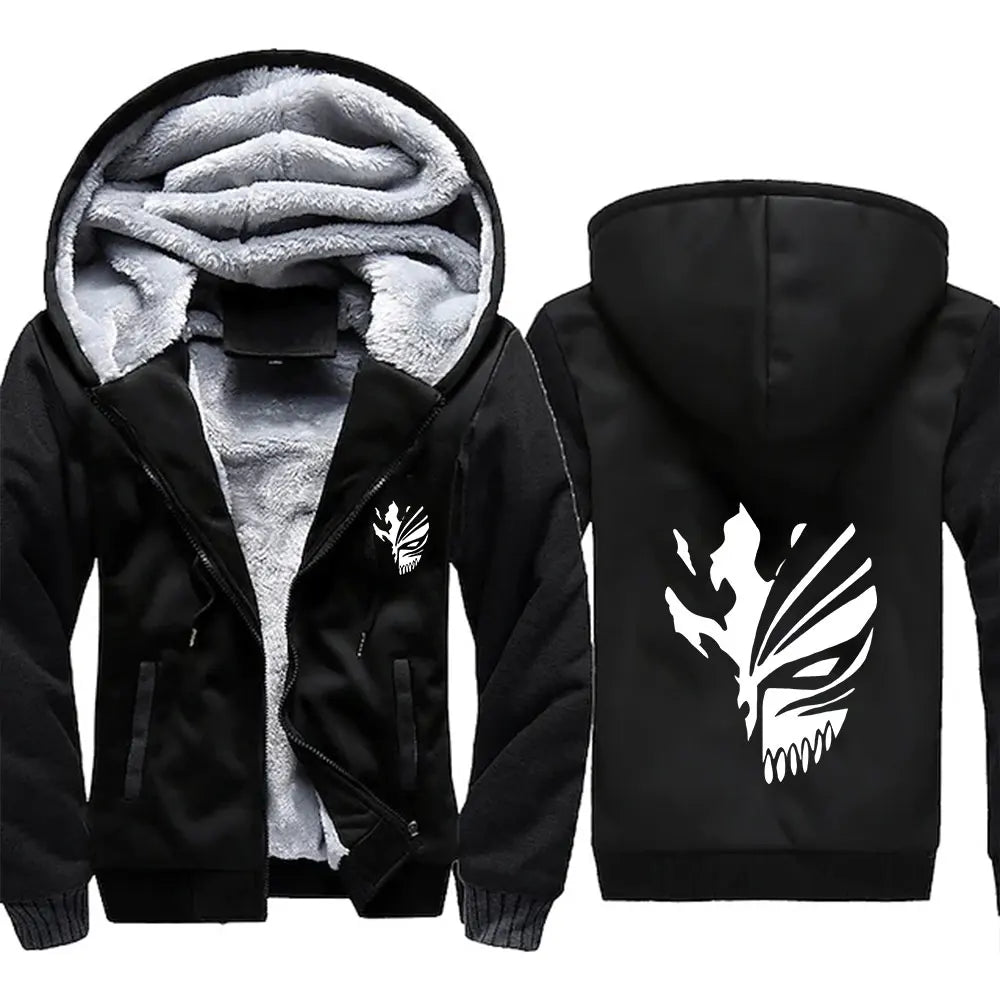 Men's Jacket Anime Bleach Zip Up Hoodies Thicken Warm for Men Fleece Long Sleeve Coat Casual Hooded Streetwear Men Winter Coats