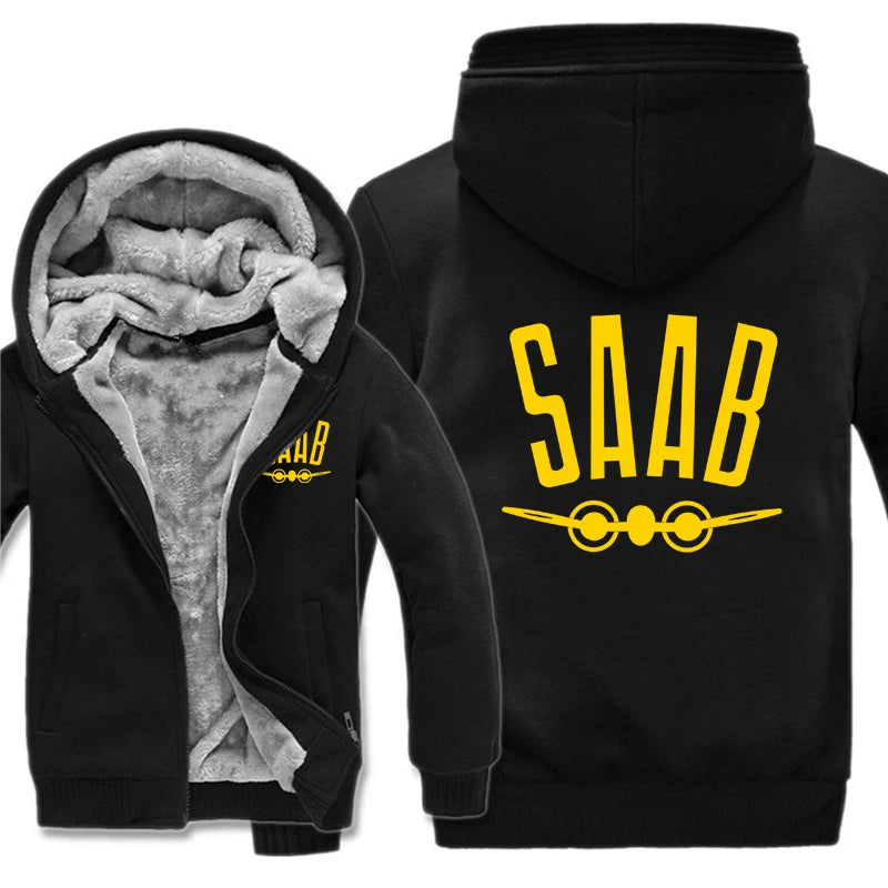 SAAB Hoodies Men Coat Winter Warm Fleece SAAB Sweatshirts Jacket