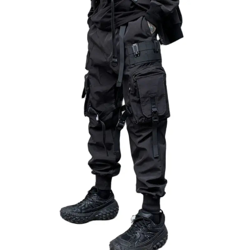 2022 Autumn Winter Techwear Hip Hop Cargo Pants With Ribbon Belt Mens Vintage Tactical Trousers Street Sport Joggers