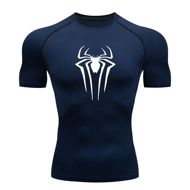 GYM Compression Tshirts Sport Workout Y2K Spider Print T-shirts Mens Running Fitness Tight Summer Sportswear Top Tee