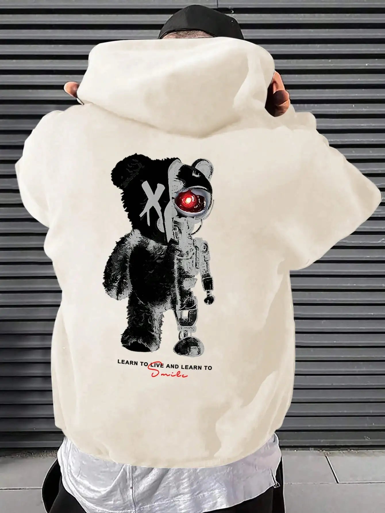 Cartoon Machine Bear Print Pullovers Men Cartoons Creative Hoodie Oversize Fashion Clothing All-Match Autumn Winter Male Hoody