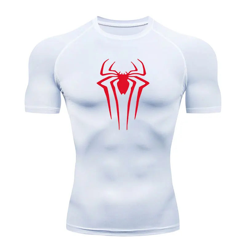 GYM Compression Tshirts Sport Workout Y2K Spider Print T-shirts Mens Running Fitness Tight Summer Sportswear Top Tee