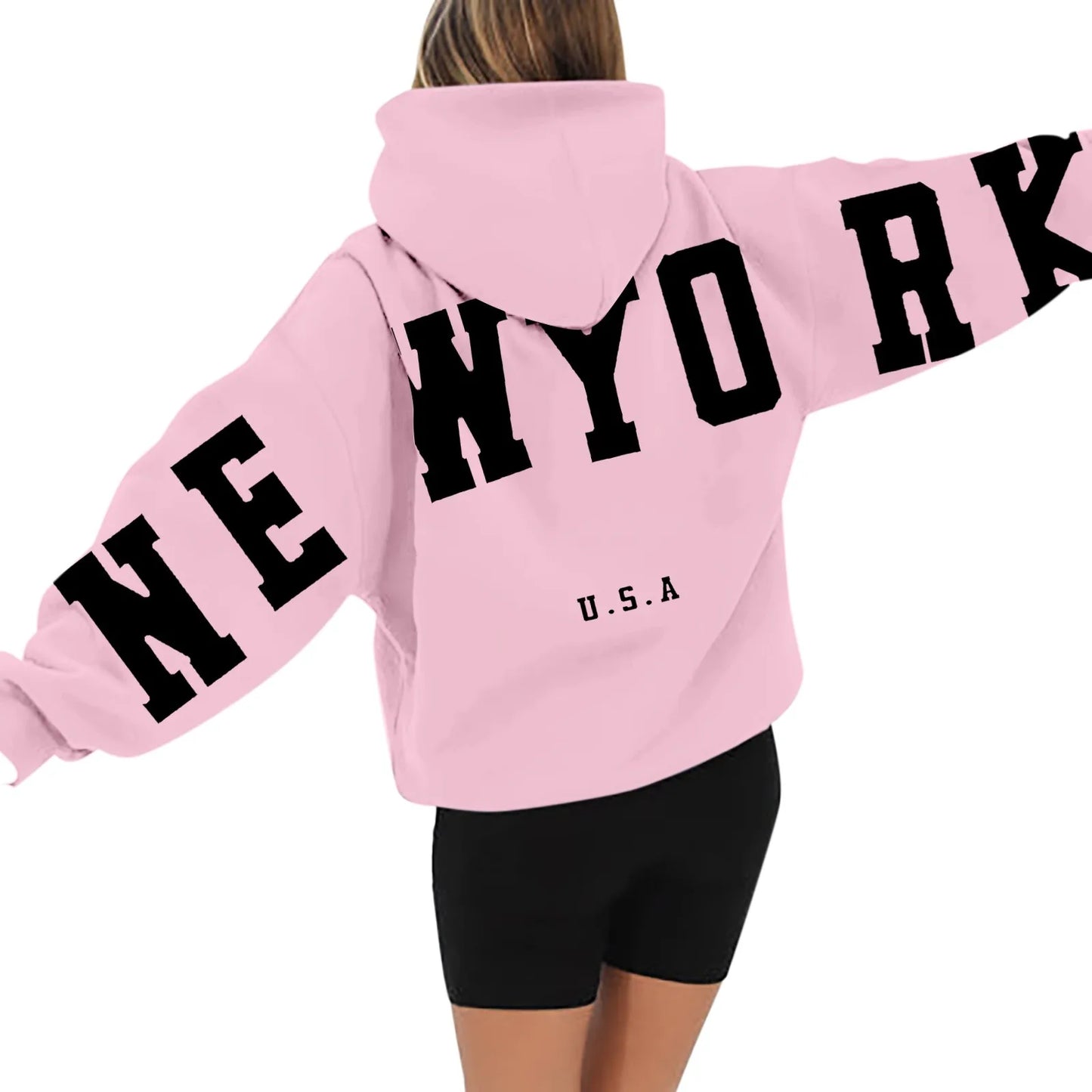 Sweatshirts Women Workout Women'S Long Sleeved Zipperless Back New York U.S.A Printed Hoodie Hip Hop Fashion Couple Clothes