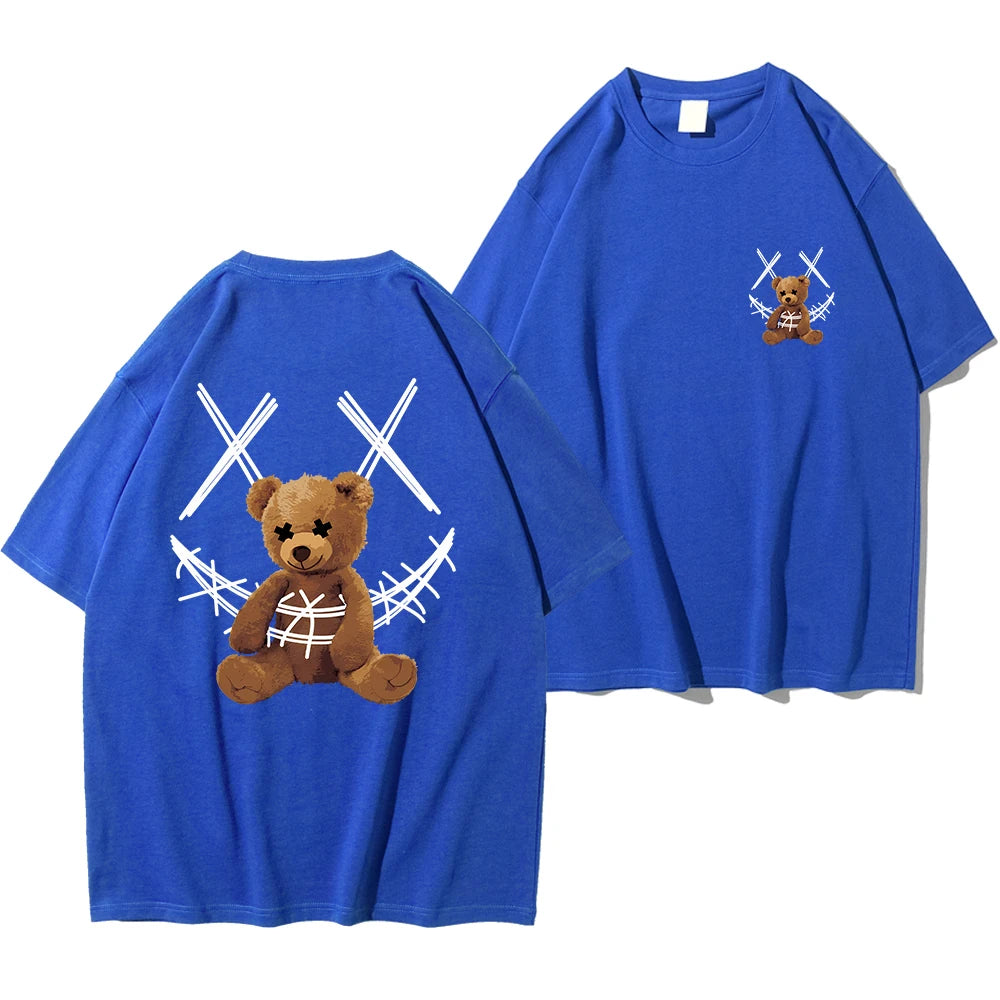 Trapped Brown Bear Pattern Printed Men's T Shirt Round Neck Loose Tops Breathable Comfortable Casual Oversized Women Clothing