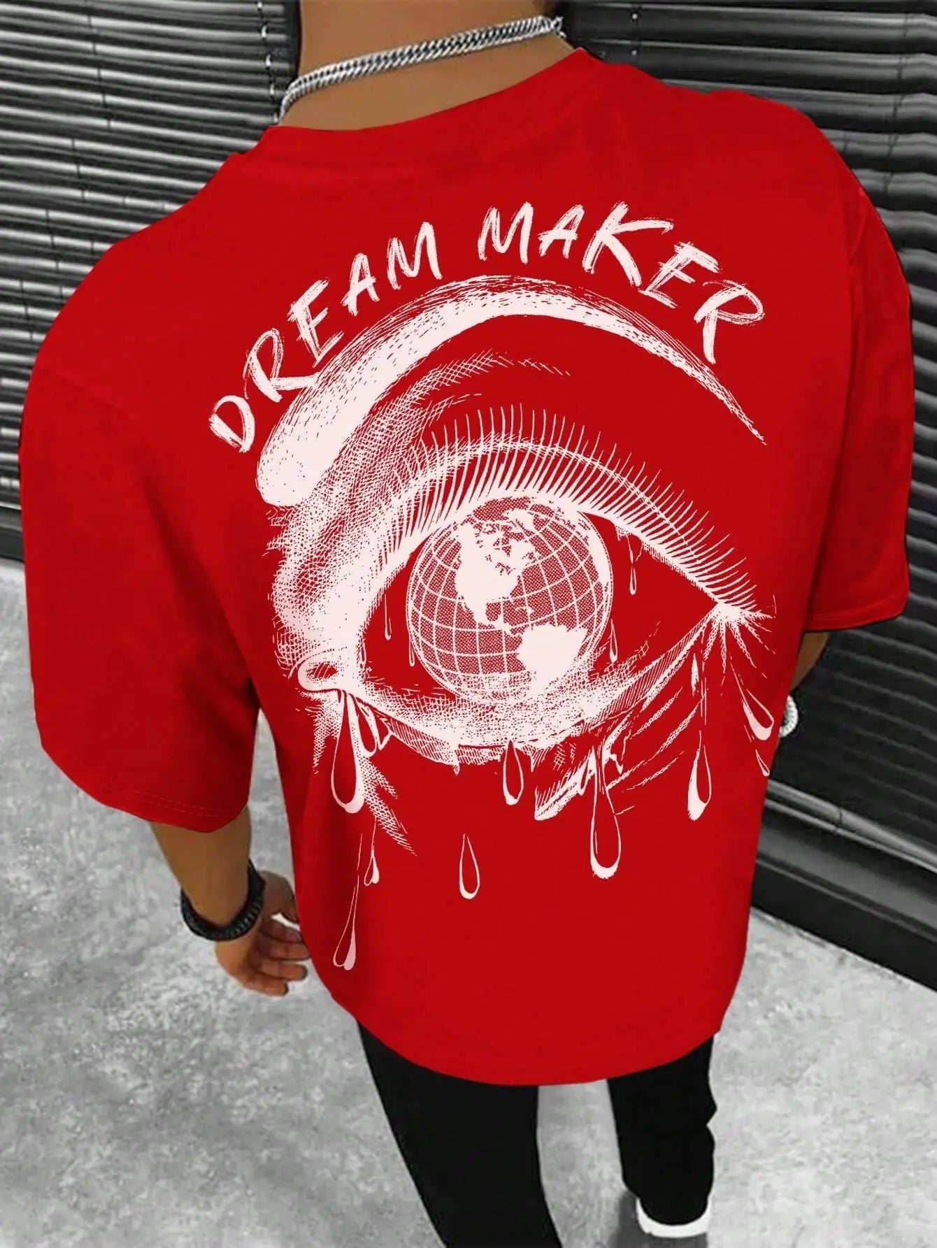 Dream Maker Tearful Earth Printing T-Shirt Men Clothes Summer Loose Tee Cotton Casual Street Tshirt Hip Hop Oversize T Shirts