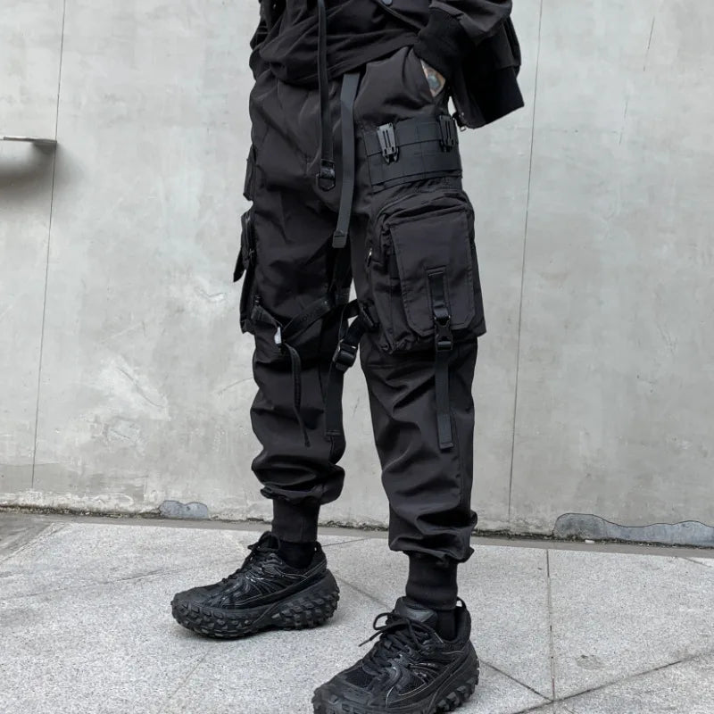 2022 Autumn Winter Techwear Hip Hop Cargo Pants With Ribbon Belt Mens Vintage Tactical Trousers Street Sport Joggers