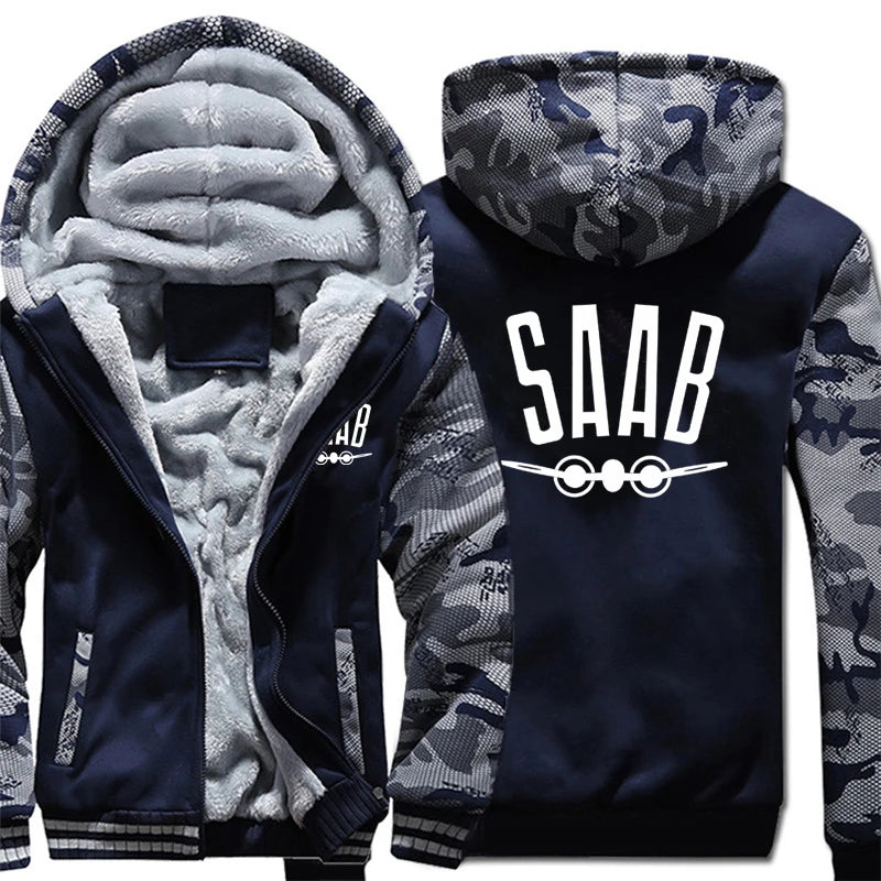 SAAB Hoodies Men Coat Winter Warm Fleece SAAB Sweatshirts Jacket