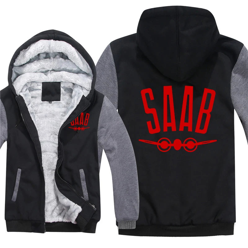 SAAB Hoodies Men Coat Winter Warm Fleece SAAB Sweatshirts Jacket