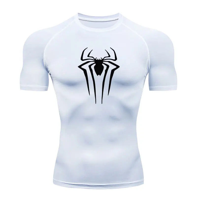 GYM Compression Tshirts Sport Workout Y2K Spider Print T-shirts Mens Running Fitness Tight Summer Sportswear Top Tee