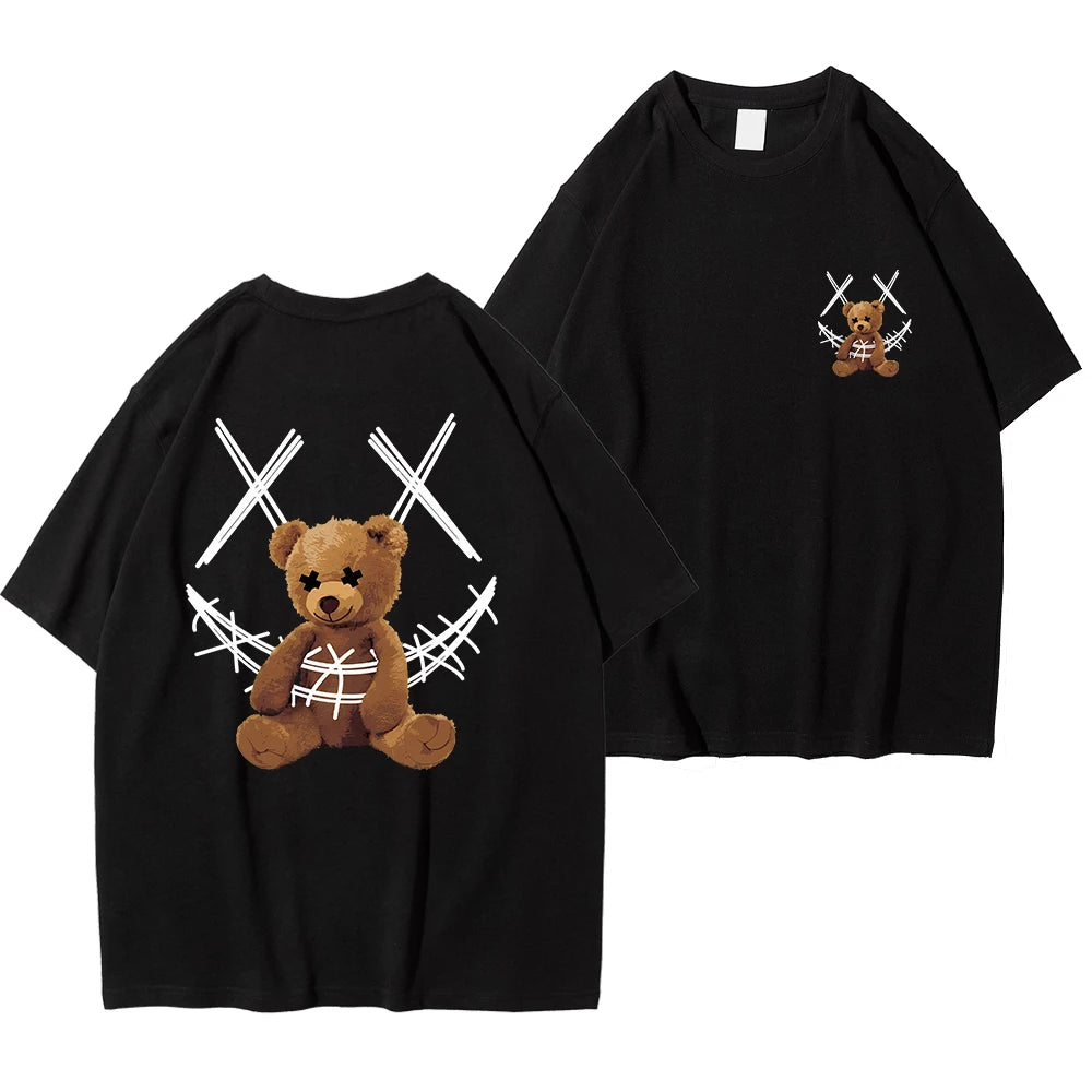 Trapped Brown Bear Pattern Printed Men's T Shirt Round Neck Loose Tops Breathable Comfortable Casual Oversized Women Clothing