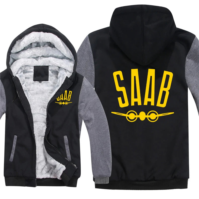 SAAB Hoodies Men Coat Winter Warm Fleece SAAB Sweatshirts Jacket