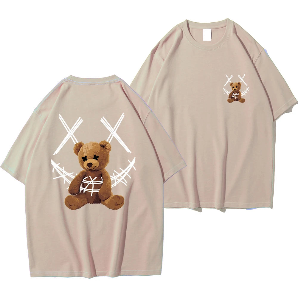 Trapped Brown Bear Pattern Printed Men's T Shirt Round Neck Loose Tops Breathable Comfortable Casual Oversized Women Clothing