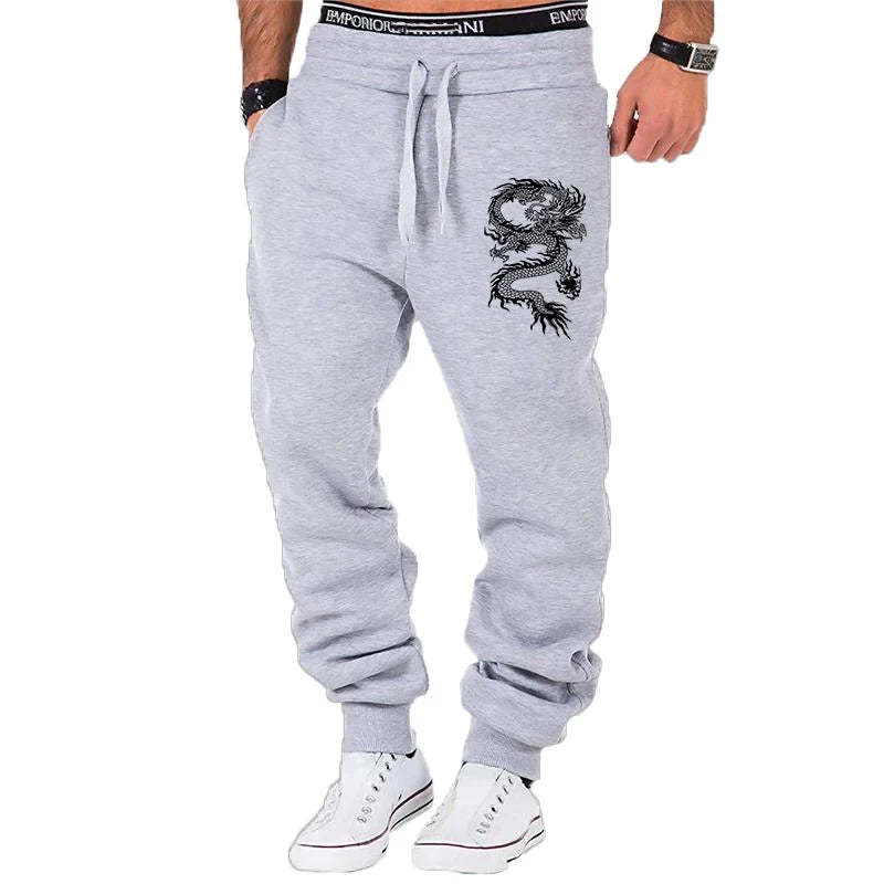 Jogger Pants Men Fitness Gyms Pants Fashion Casual Dragon Printed Tight Outdoor Sweatpants Running Pants Mens Trousers S-4XL