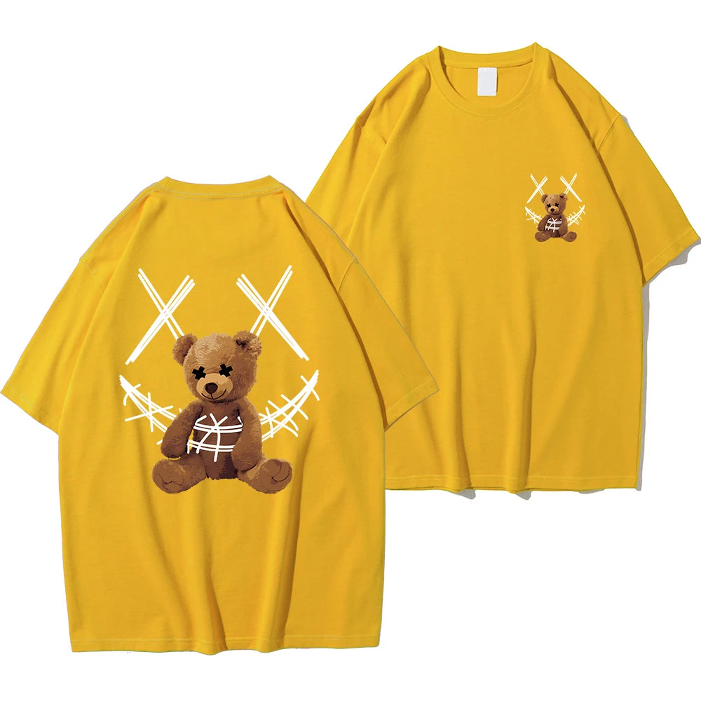 Trapped Brown Bear Pattern Printed Men's T Shirt Round Neck Loose Tops Breathable Comfortable Casual Oversized Women Clothing