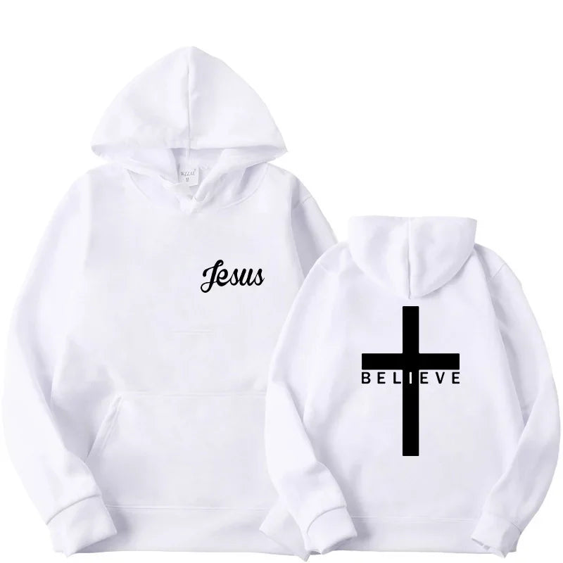 Men's Believe Cross Jesus Printed Hoodies Man Design Drawstring Hoodie Tops Harajuku Spring Autumn Hooded Streetwear Sportwear