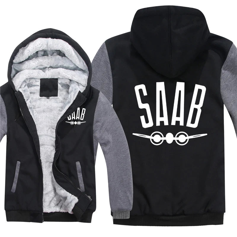 SAAB Hoodies Men Coat Winter Warm Fleece SAAB Sweatshirts Jacket