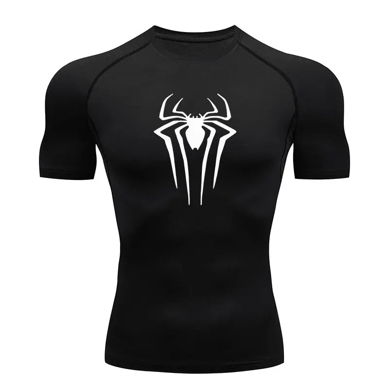 GYM Compression Tshirts Sport Workout Y2K Spider Print T-shirts Mens Running Fitness Tight Summer Sportswear Top Tee