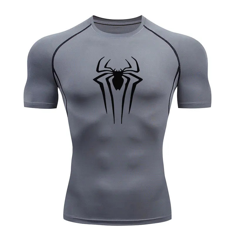 GYM Compression Tshirts Sport Workout Y2K Spider Print T-shirts Mens Running Fitness Tight Summer Sportswear Top Tee