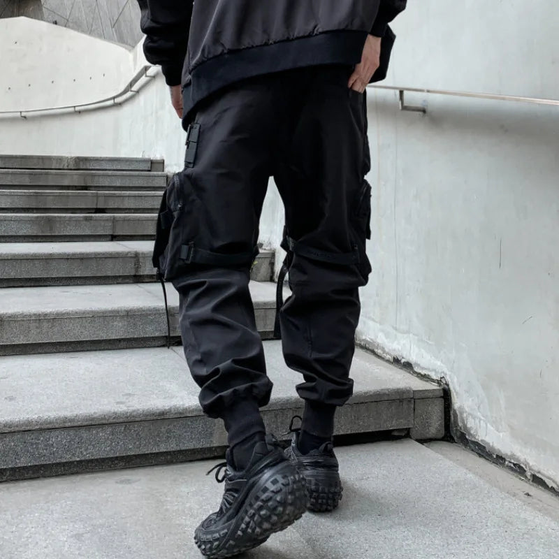 2022 Autumn Winter Techwear Hip Hop Cargo Pants With Ribbon Belt Mens Vintage Tactical Trousers Street Sport Joggers