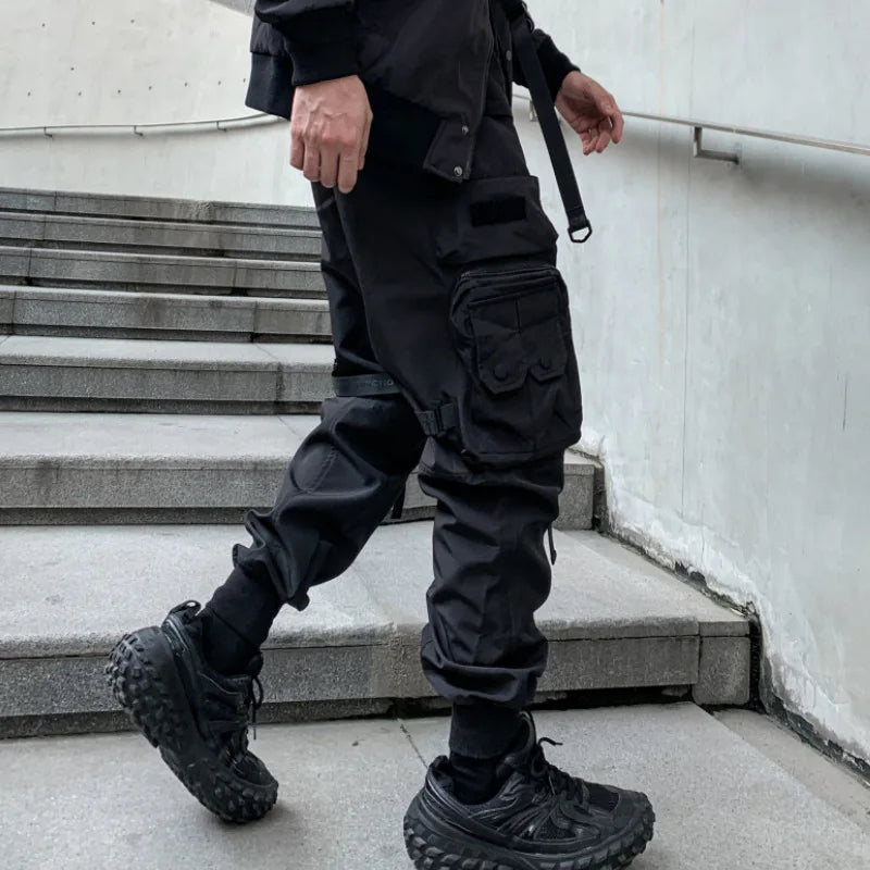 2022 Autumn Winter Techwear Hip Hop Cargo Pants With Ribbon Belt Mens Vintage Tactical Trousers Street Sport Joggers