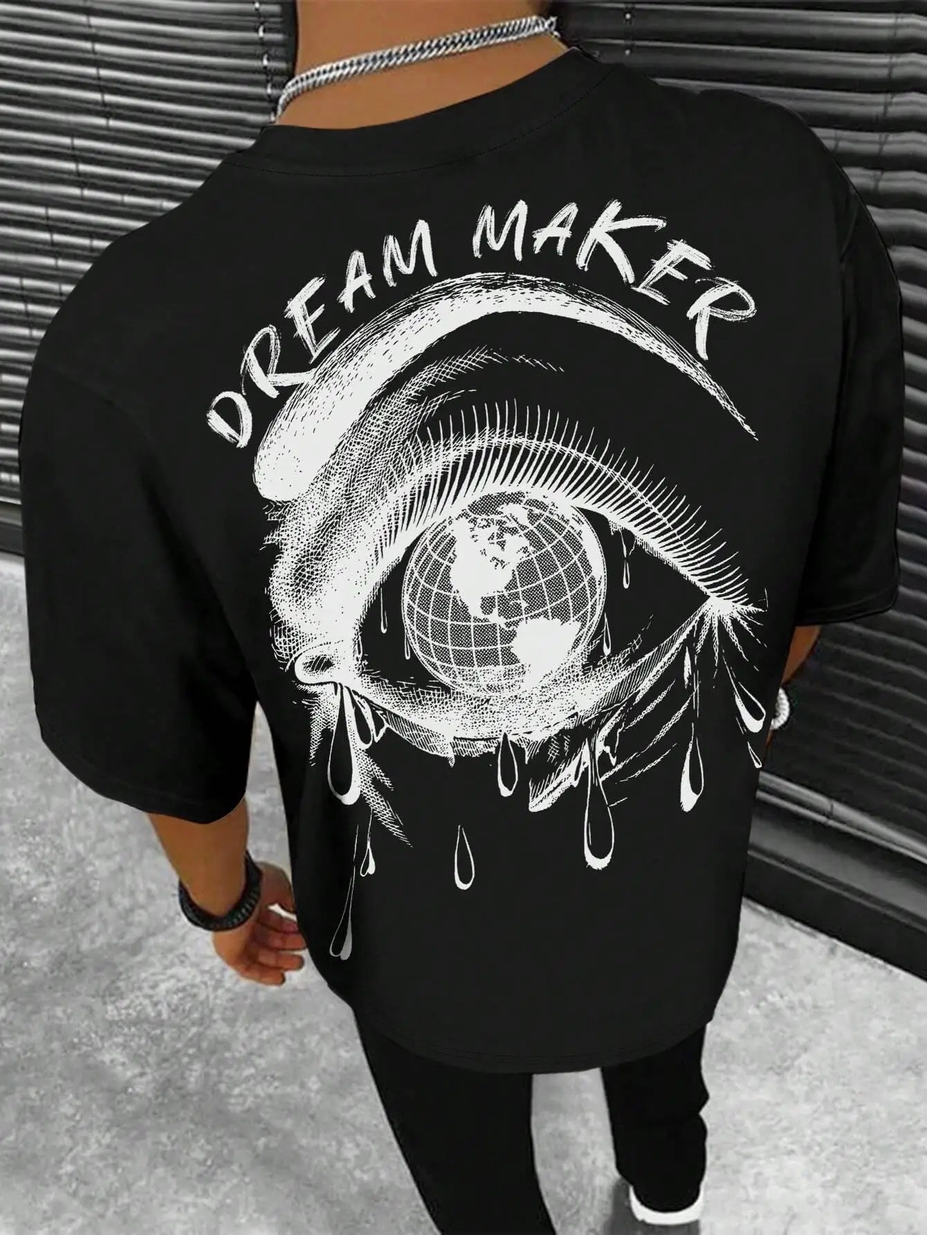 Dream Maker Tearful Earth Printing T-Shirt Men Clothes Summer Loose Tee Cotton Casual Street Tshirt Hip Hop Oversize T Shirts