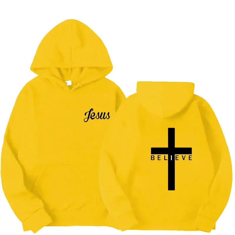 Men's Believe Cross Jesus Printed Hoodies Man Design Drawstring Hoodie Tops Harajuku Spring Autumn Hooded Streetwear Sportwear