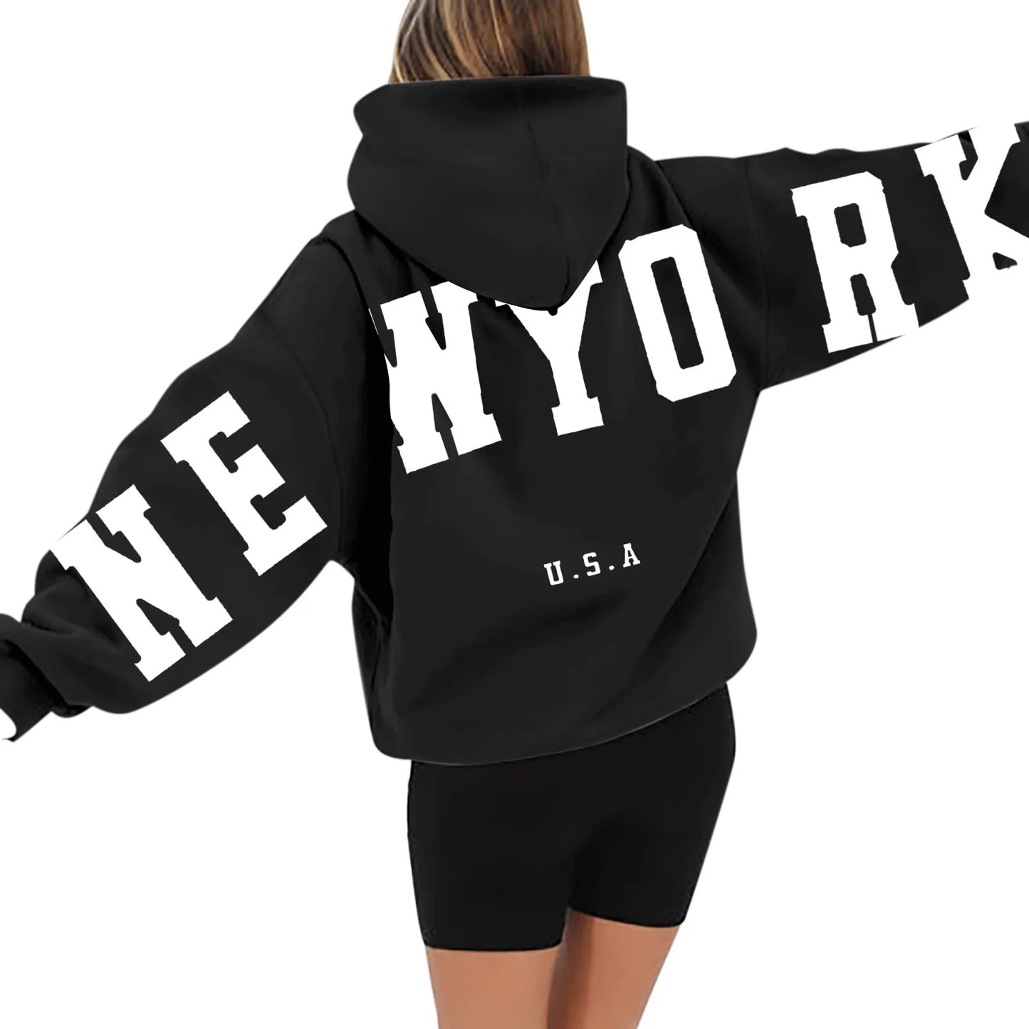 Sweatshirts Women Workout Women'S Long Sleeved Zipperless Back New York U.S.A Printed Hoodie Hip Hop Fashion Couple Clothes