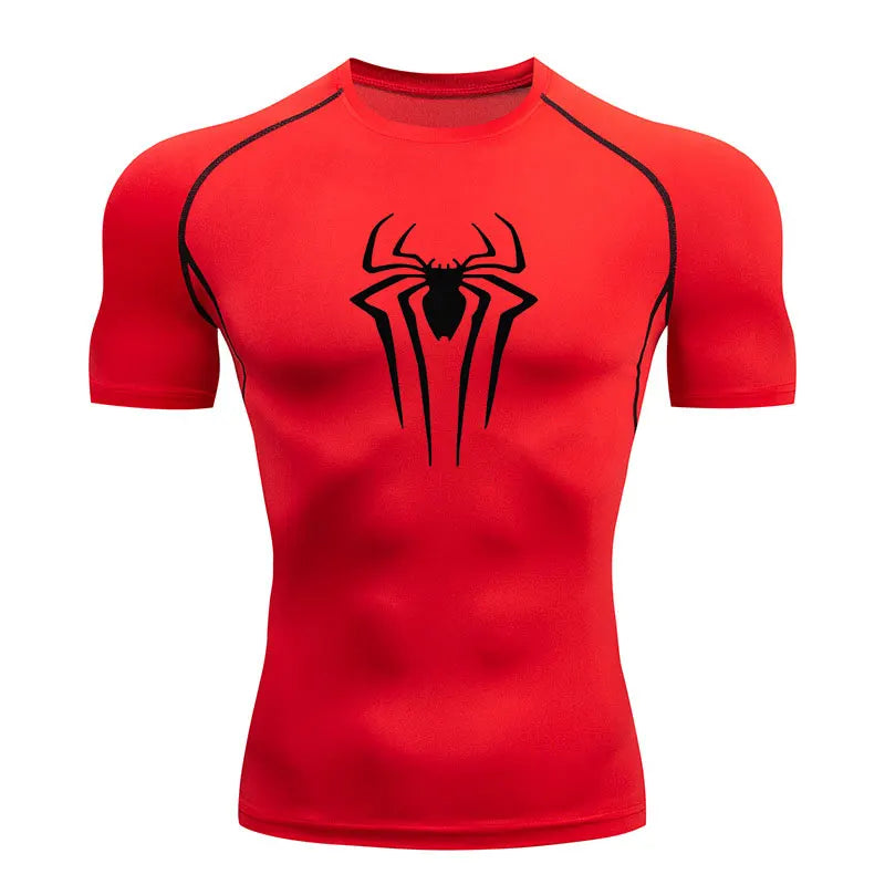 GYM Compression Tshirts Sport Workout Y2K Spider Print T-shirts Mens Running Fitness Tight Summer Sportswear Top Tee