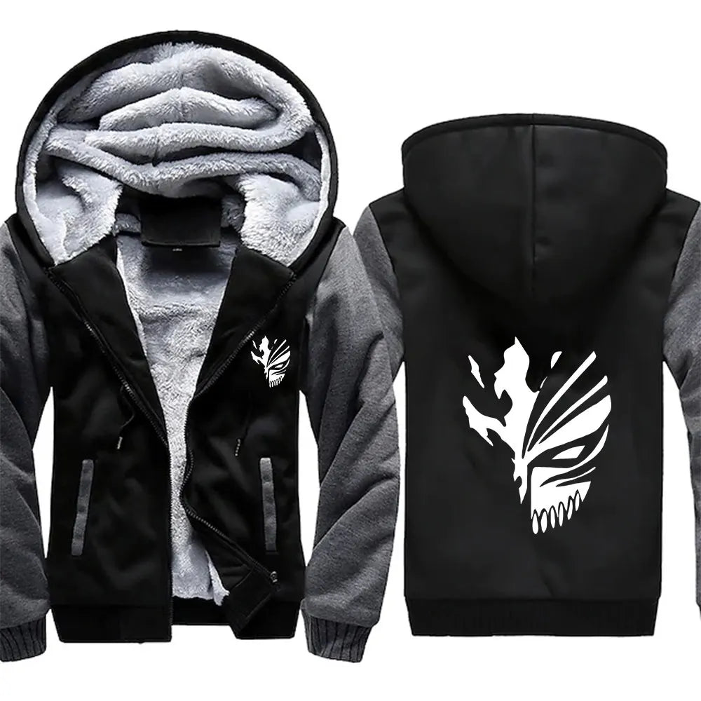 Men's Jacket Anime Bleach Zip Up Hoodies Thicken Warm for Men Fleece Long Sleeve Coat Casual Hooded Streetwear Men Winter Coats