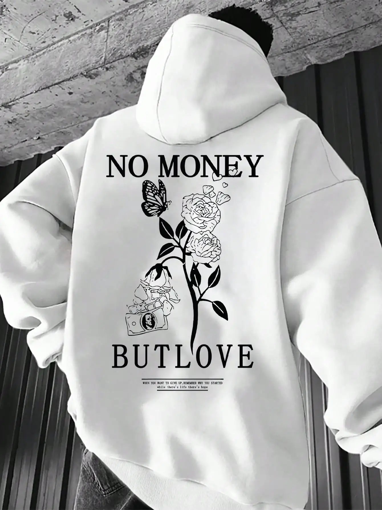 No Money But Love Hoodie Black-White