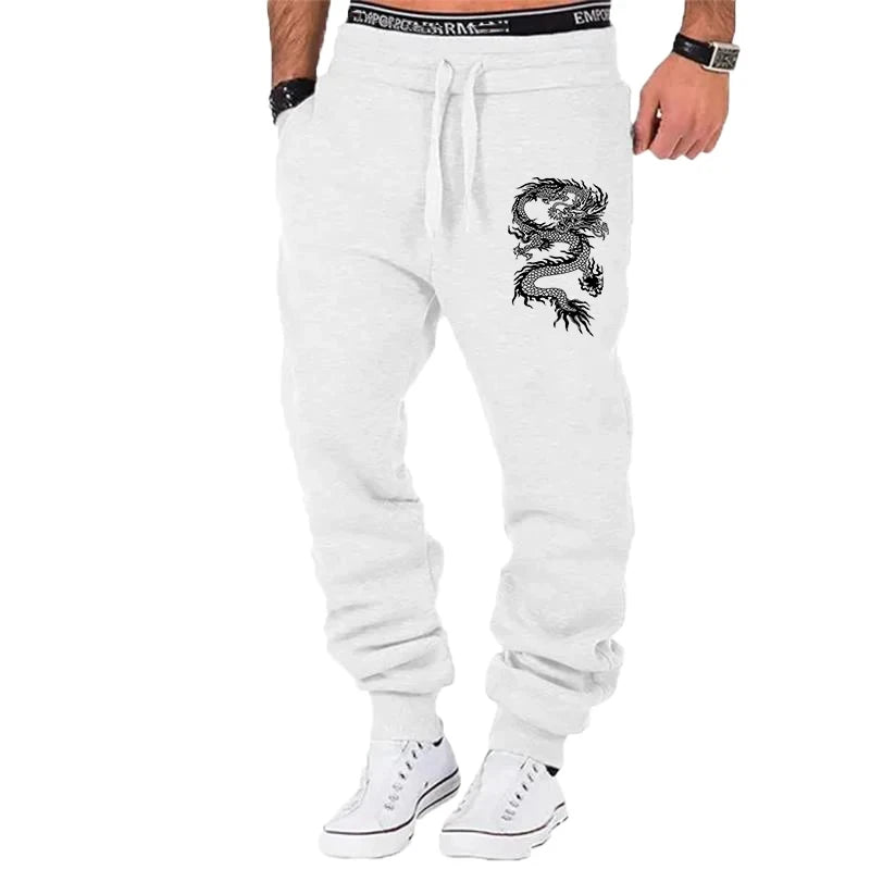 Jogger Pants Men Fitness Gyms Pants Fashion Casual Dragon Printed Tight Outdoor Sweatpants Running Pants Mens Trousers S-4XL