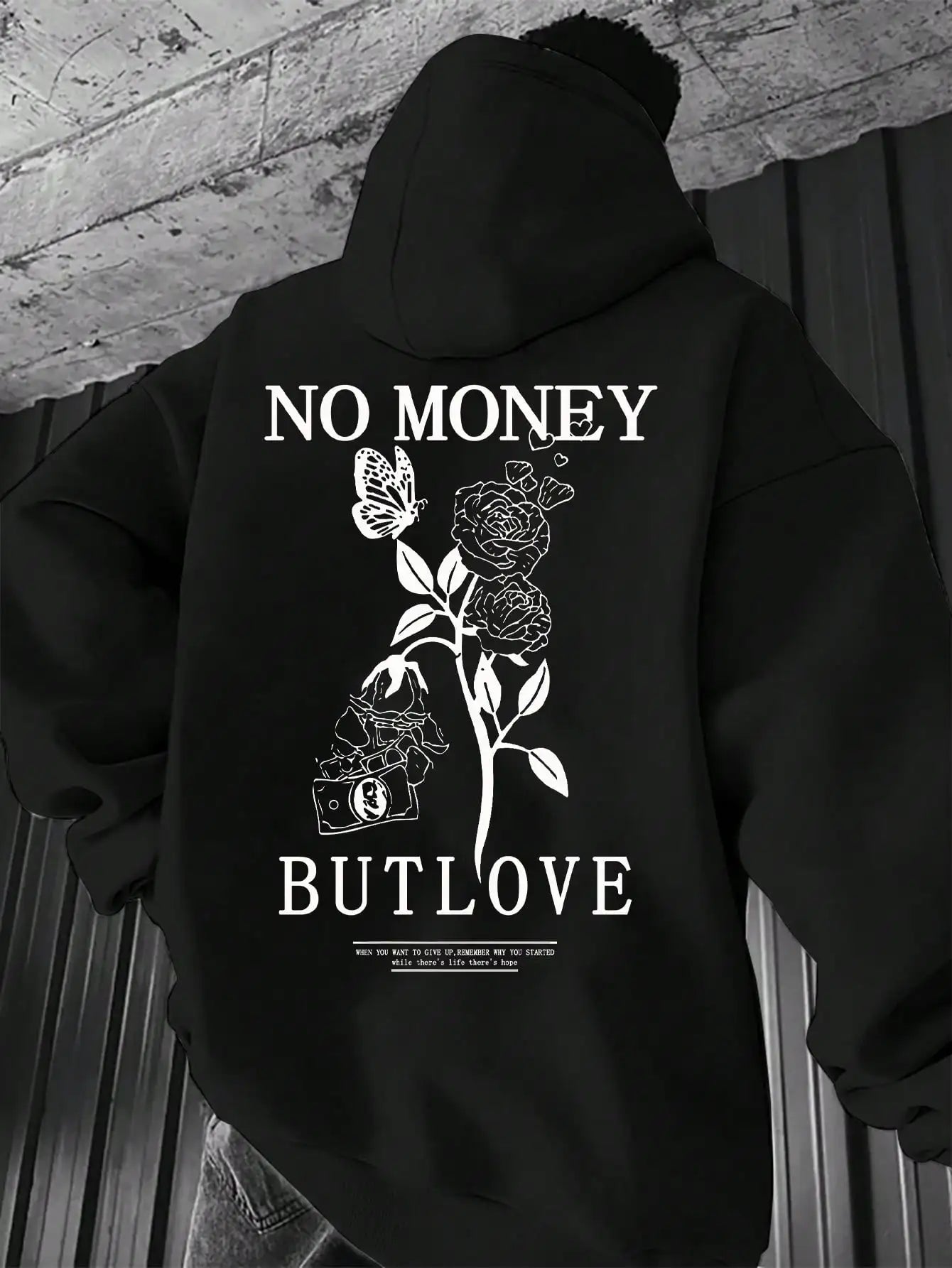 No Money But Love Hoodie Black-White