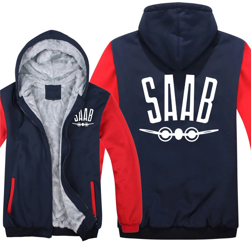 SAAB Hoodies Men Coat Winter Warm Fleece SAAB Sweatshirts Jacket