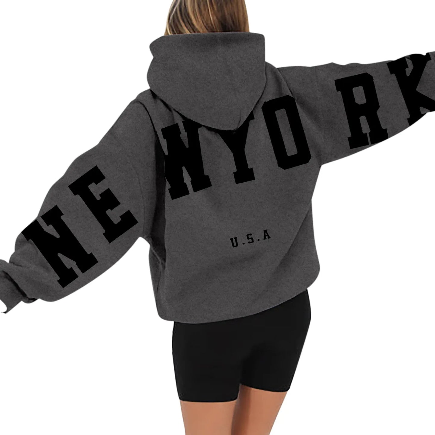 Sweatshirts Women Workout Women'S Long Sleeved Zipperless Back New York U.S.A Printed Hoodie Hip Hop Fashion Couple Clothes