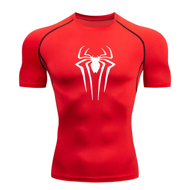 GYM Compression Tshirts Sport Workout Y2K Spider Print T-shirts Mens Running Fitness Tight Summer Sportswear Top Tee