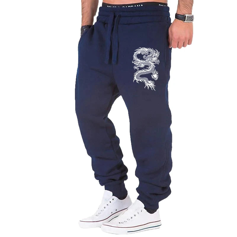 Jogger Pants Men Fitness Gyms Pants Fashion Casual Dragon Printed Tight Outdoor Sweatpants Running Pants Mens Trousers S-4XL