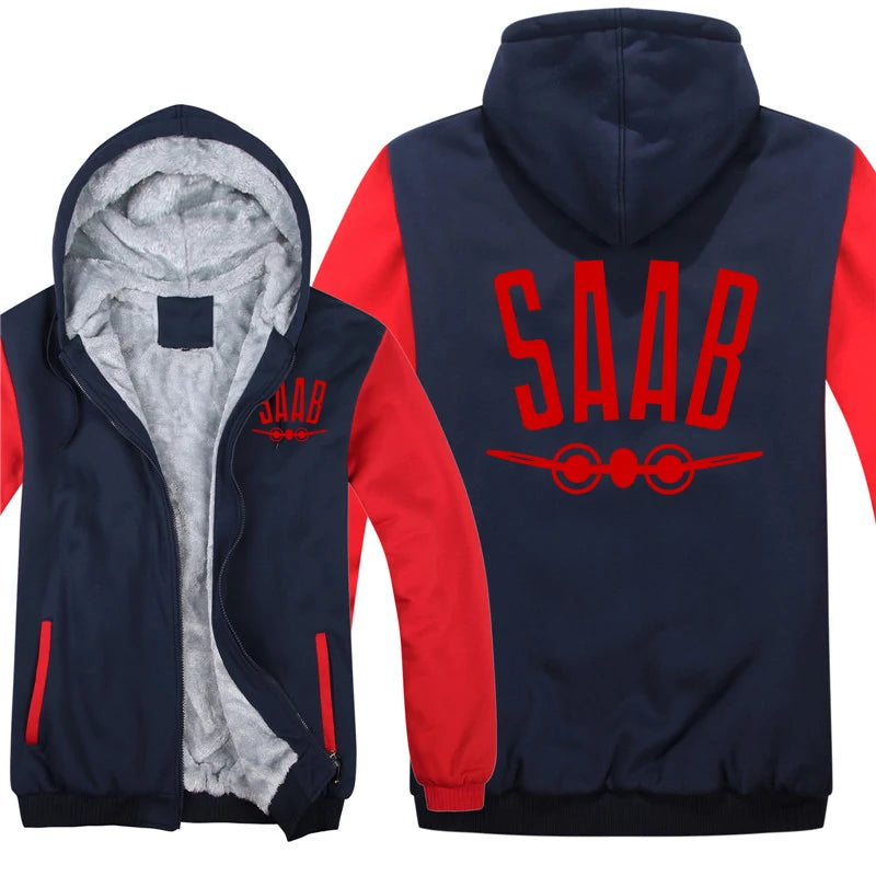 SAAB Hoodies Men Coat Winter Warm Fleece SAAB Sweatshirts Jacket