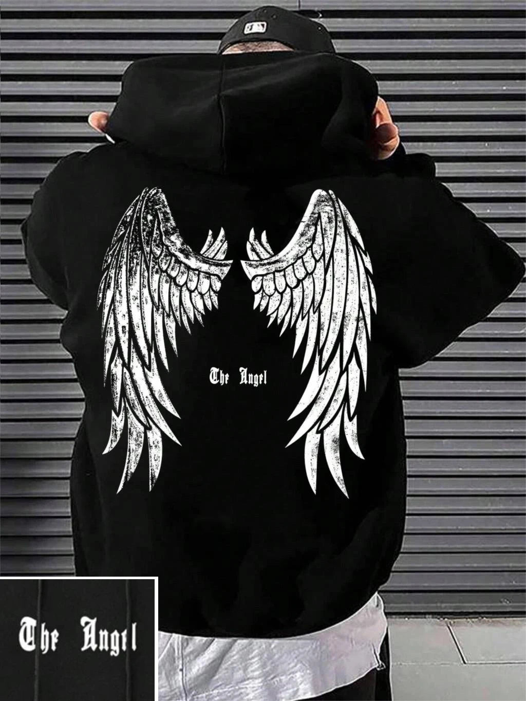 Angel's Wings Printing Male Hoody O-Neck All Match Loose Sweatshirt Fashion Fleece Basic Daily Comfortable Hoodie Autumn Clothes